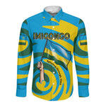 Rwanda Long Sleeve Button Shirt with Imigongo Spiraling Flag Hand Wave Time Spirit