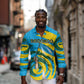 Rwanda Long Sleeve Button Shirt with Imigongo Spiraling Flag Hand Wave Time Spirit