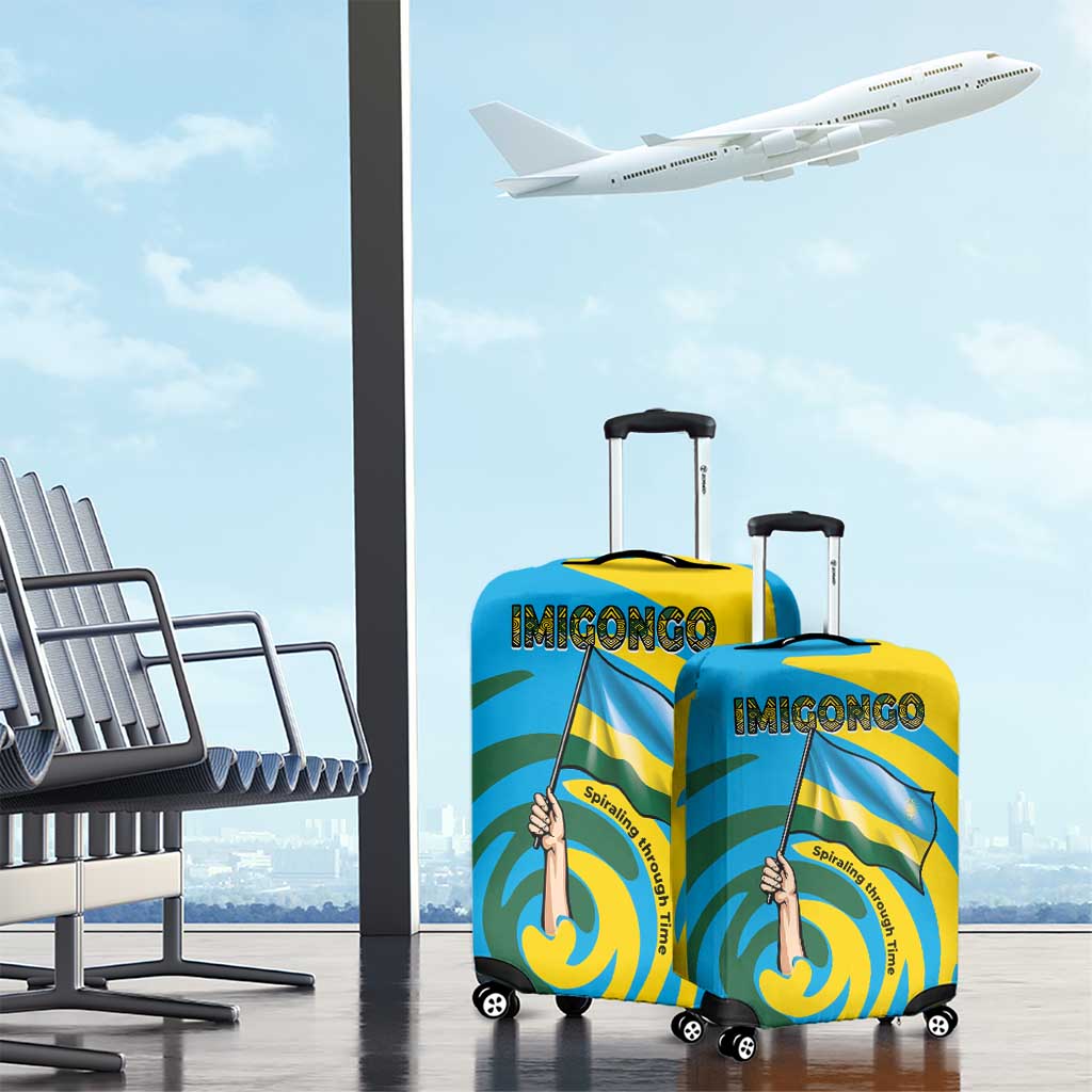 Rwanda Luggage Cover with Imigongo Spiraling Flag Hand Wave Time Spirit