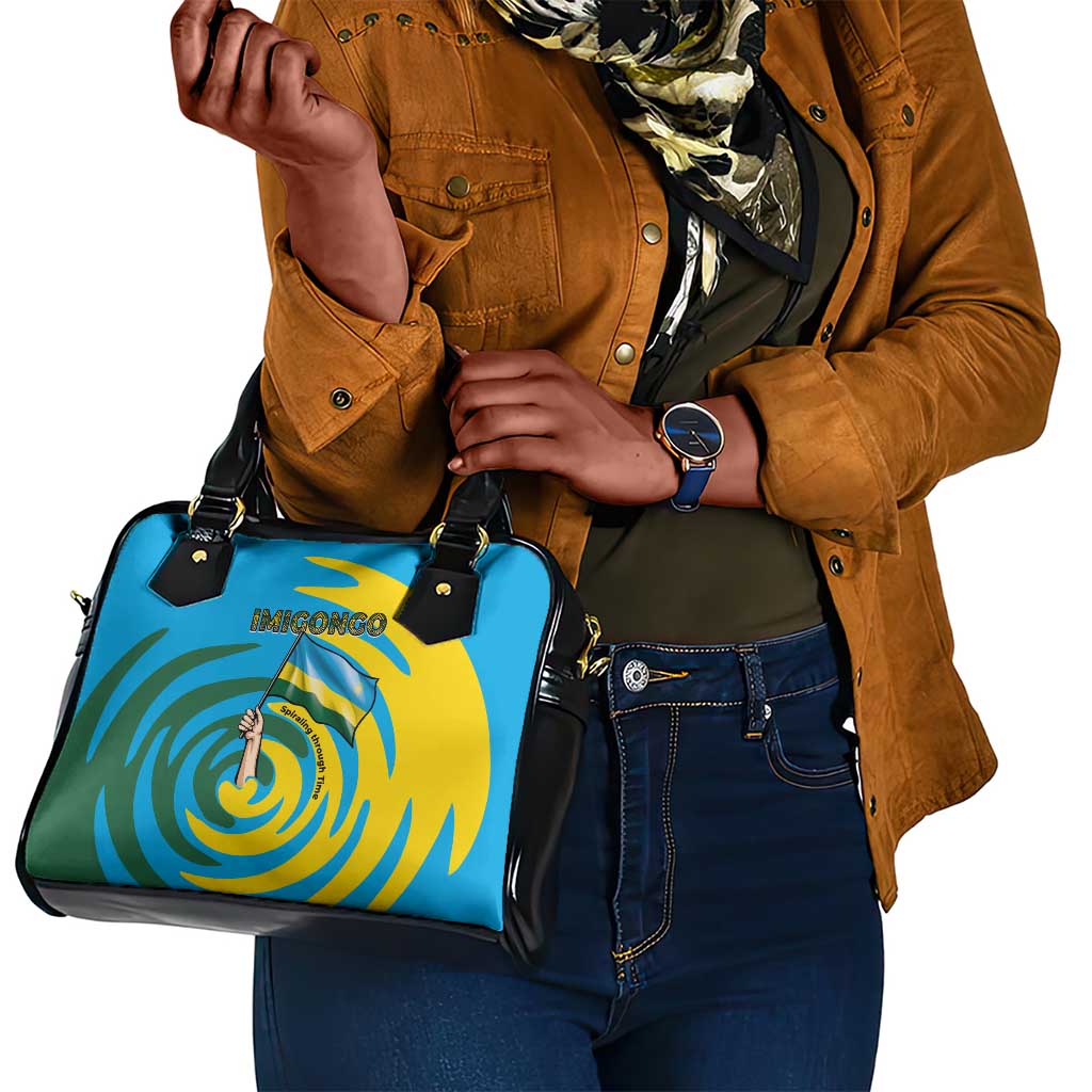 Rwanda Shoulder Handbag with Imigongo Spiraling Flag Hand Wave Time Spirit