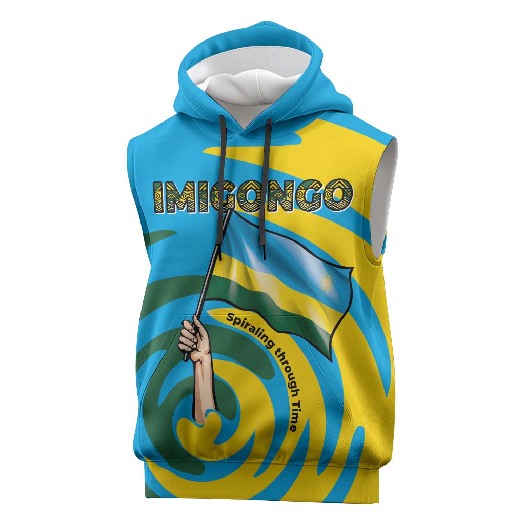 Rwanda Sleeveless Hoodie with Imigongo Spiraling Flag Hand Wave Time Spirit - African Pride