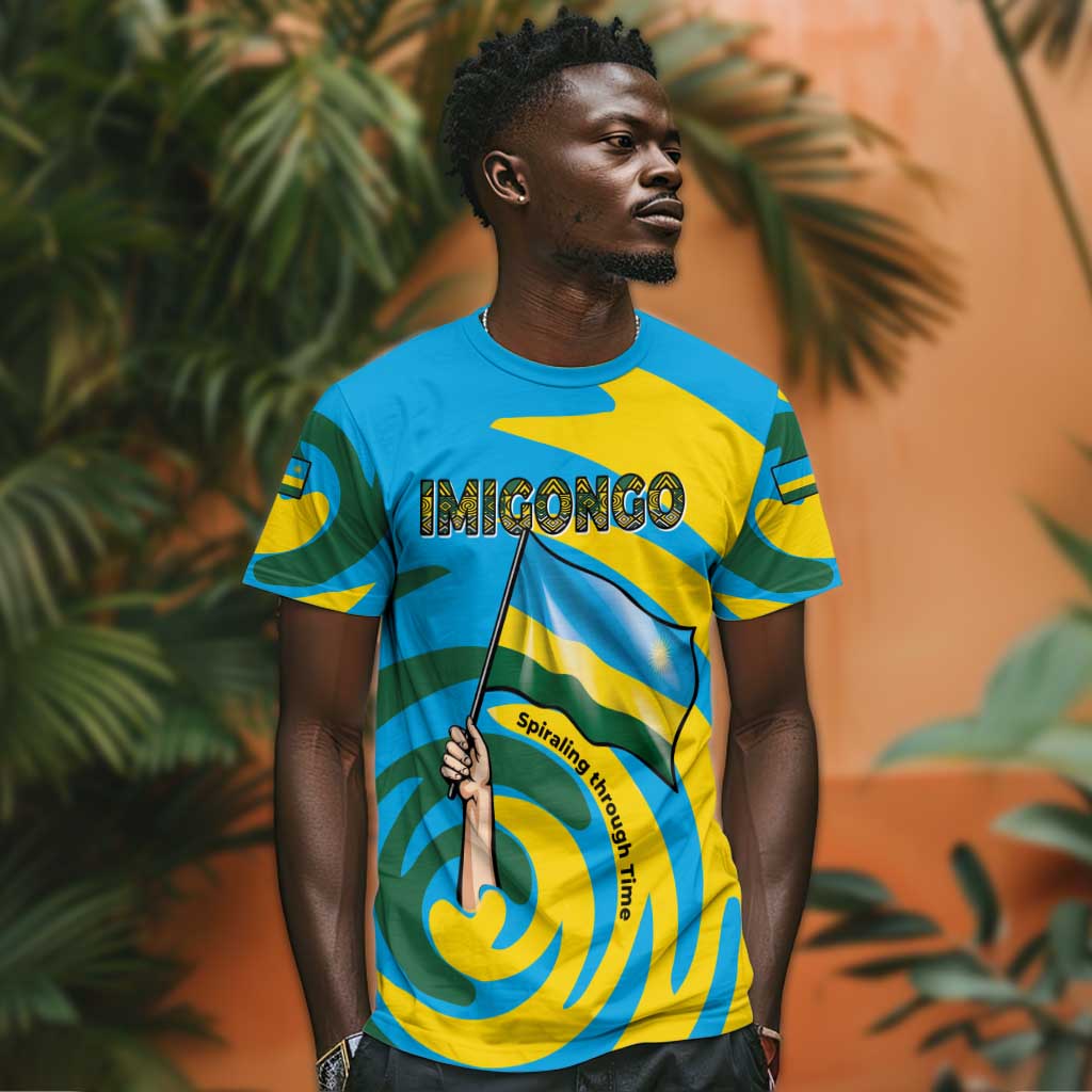 Rwanda T shirt with Imigongo Spiraling Flag Hand Wave Time Spirit