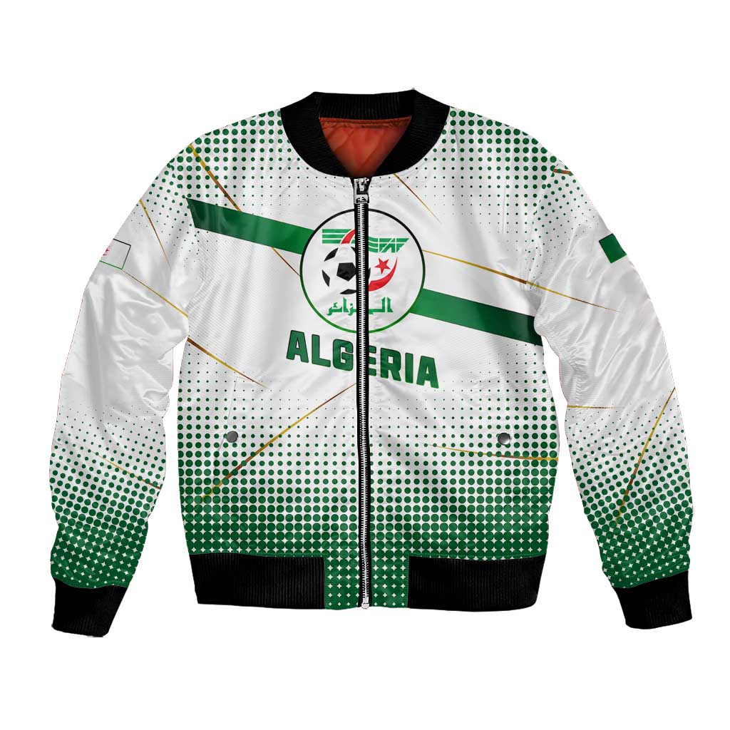 Algeria Soccer Bomber Jacket with Desert Warriors Text and National Flag Design