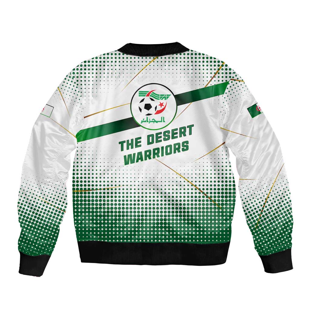 Algeria Soccer Bomber Jacket with Desert Warriors Text and National Flag Design