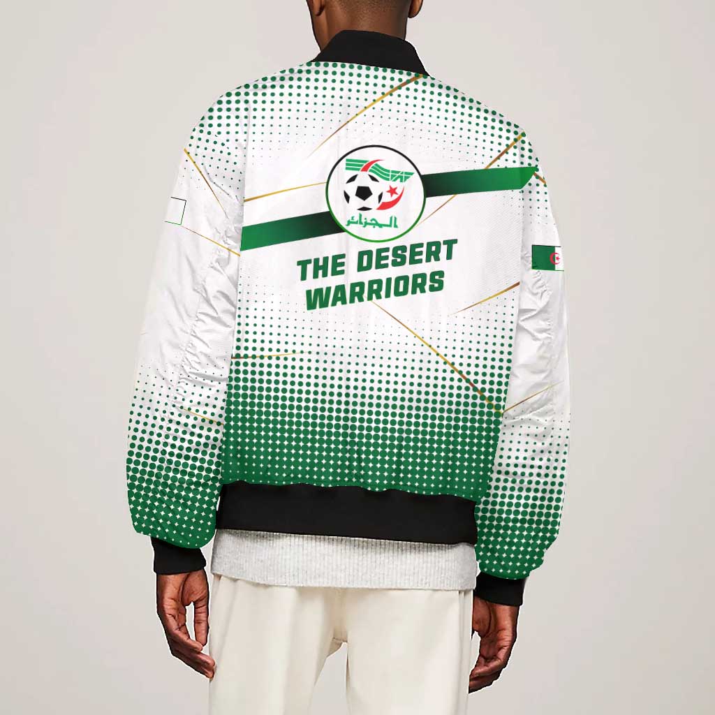 Algeria Soccer Bomber Jacket with Desert Warriors Text and National Flag Design