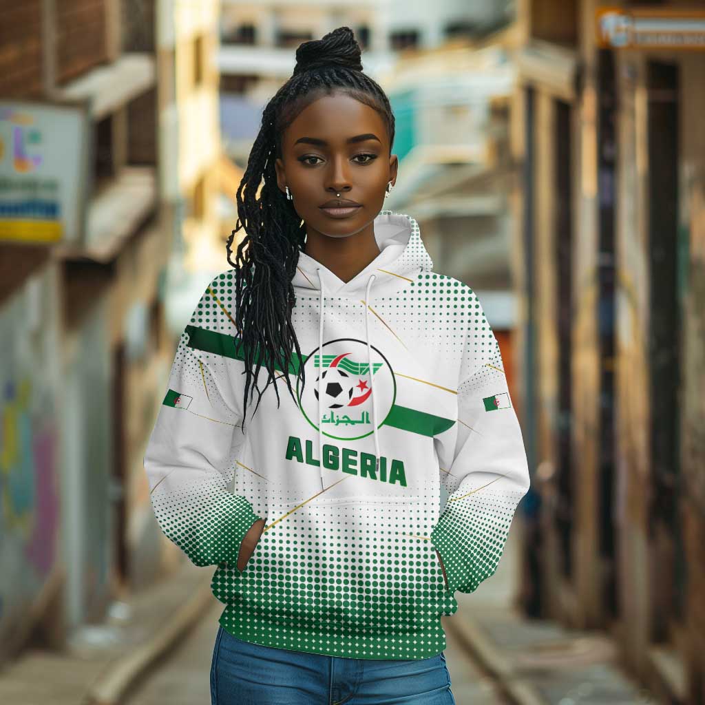 Algeria Soccer Hoodie with Desert Warriors Text and National Flag Design