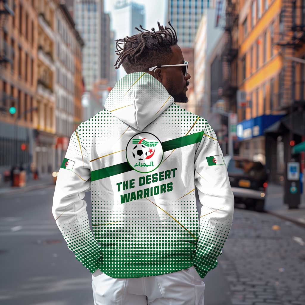Algeria Soccer Hoodie with Desert Warriors Text and National Flag Design