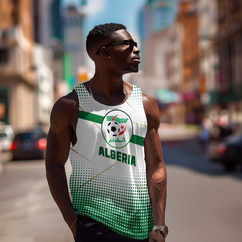 Algeria Soccer Men Tank Top with Desert Warriors Text and National Flag Design