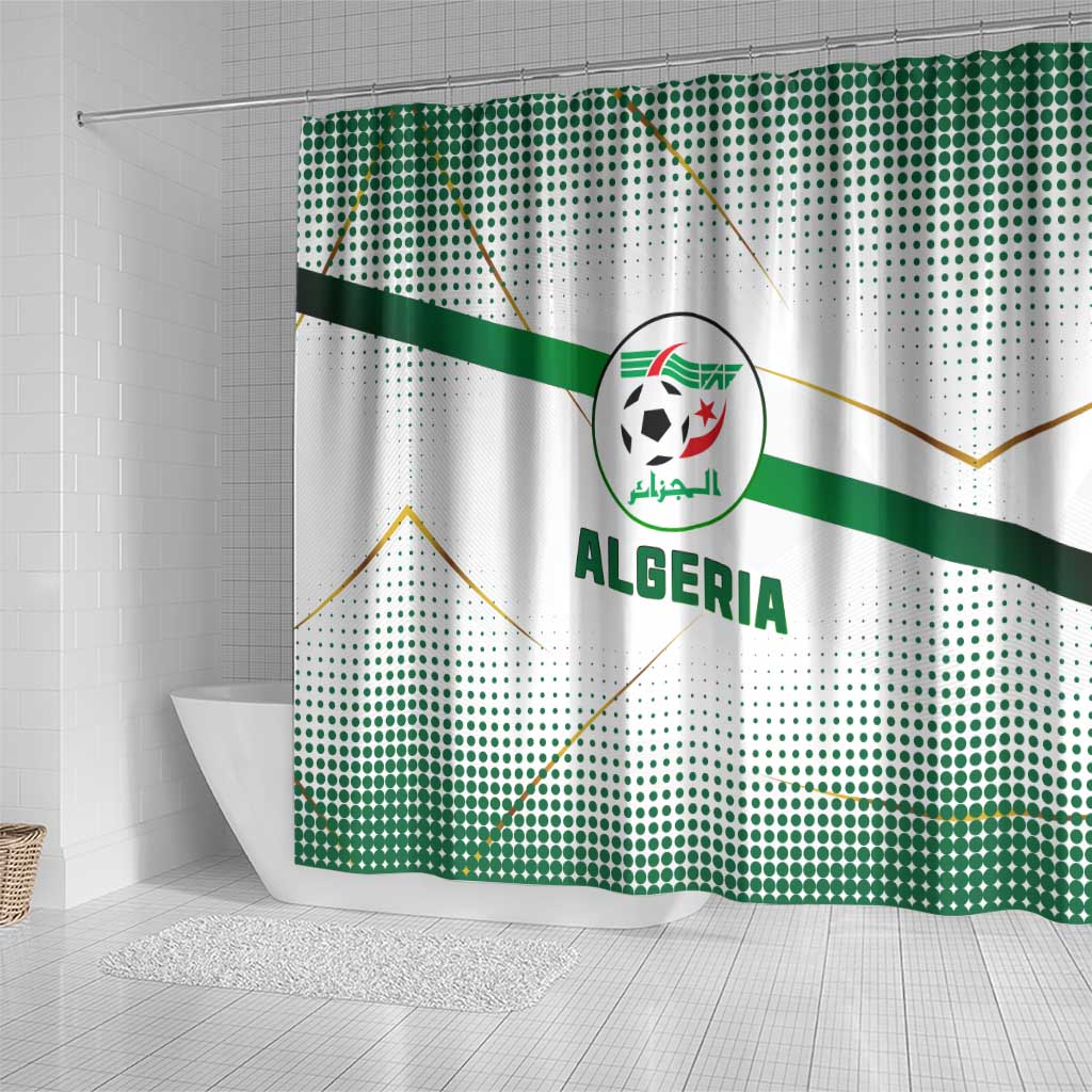 Algeria Soccer Shower Curtain with Desert Warriors Text and National Flag Design