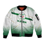 Algeria Soccer Sleeve Zip Bomber Jacket with Desert Warriors Text and National Flag Design