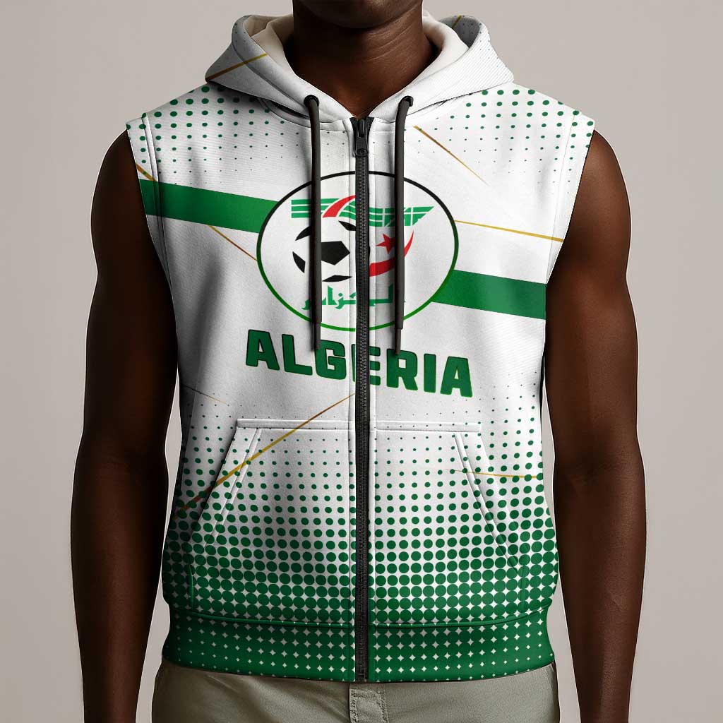 Algeria Soccer Sleeveless Zip Hoodie with Desert Warriors Text and National Flag Design - African Pride