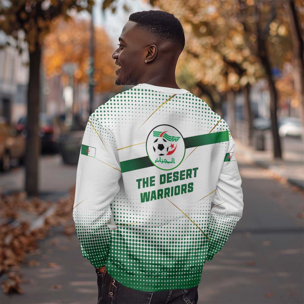 Algeria Soccer Sweatshirt with Desert Warriors Text and National Flag Design
