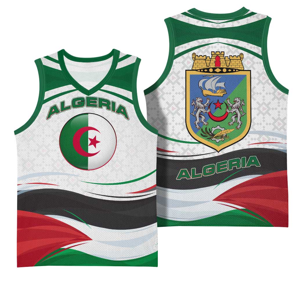 Algeria Basketball Jersey with National Flag and Coat of Arms Crest Design TS04