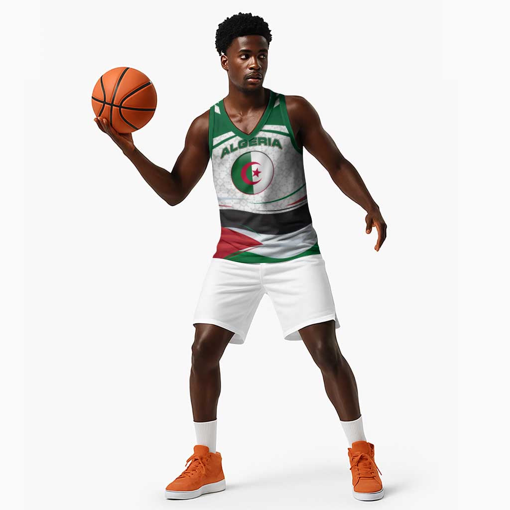 Algeria Basketball Jersey with National Flag and Coat of Arms Crest Design TS04