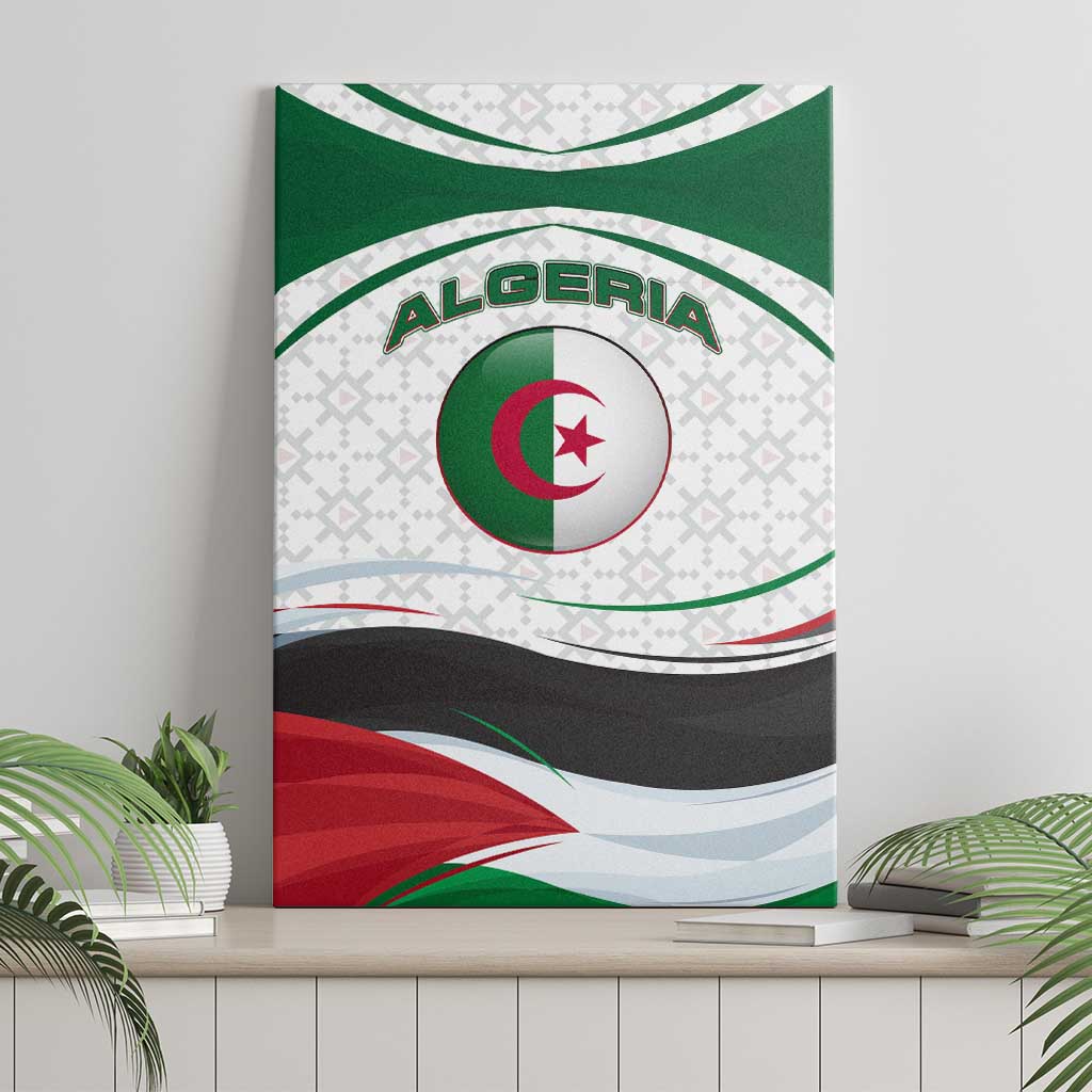Algeria Canvas Wall Art with National Flag and Coat of Arms Crest Design