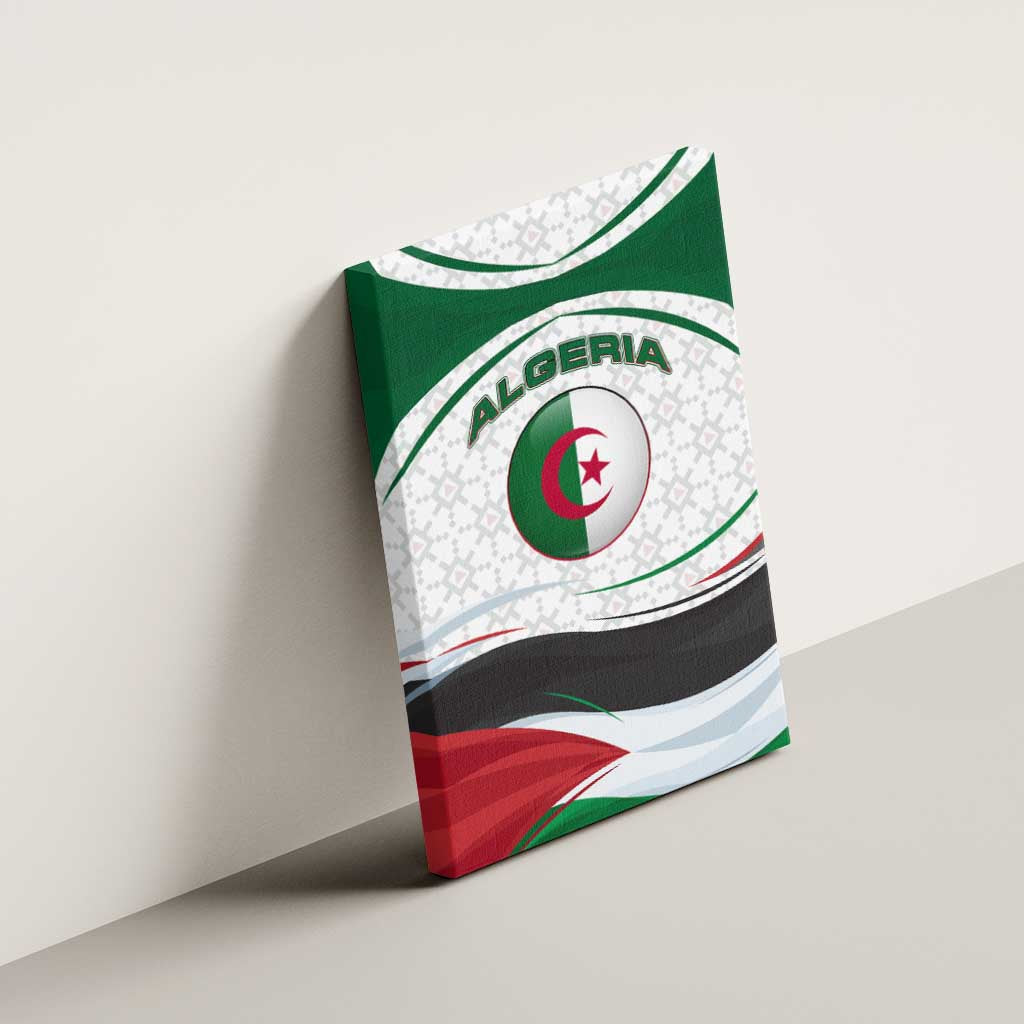 Algeria Canvas Wall Art with National Flag and Coat of Arms Crest Design