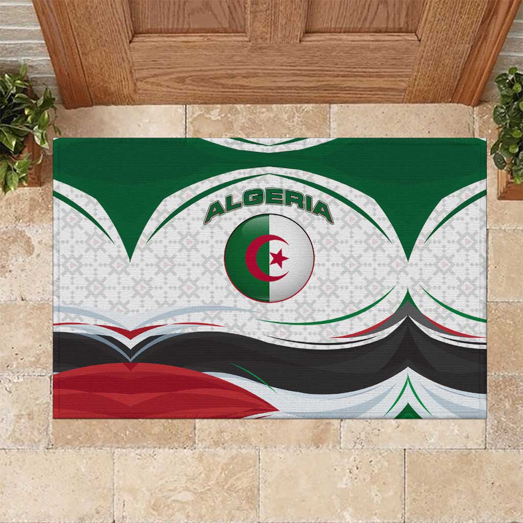 Algeria Rubber Doormat with National Flag and Coat of Arms Crest Design