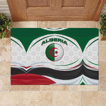 Algeria Rubber Doormat with National Flag and Coat of Arms Crest Design