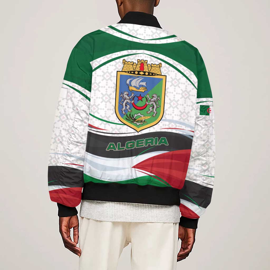 Algeria Sleeve Zip Bomber Jacket with National Flag and Coat of Arms Crest Design