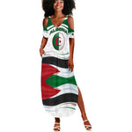 Algeria Summer Maxi Dress with National Flag and Coat of Arms Crest Design