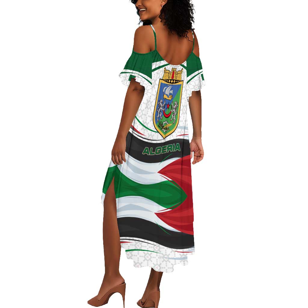 Algeria Summer Maxi Dress with National Flag and Coat of Arms Crest Design