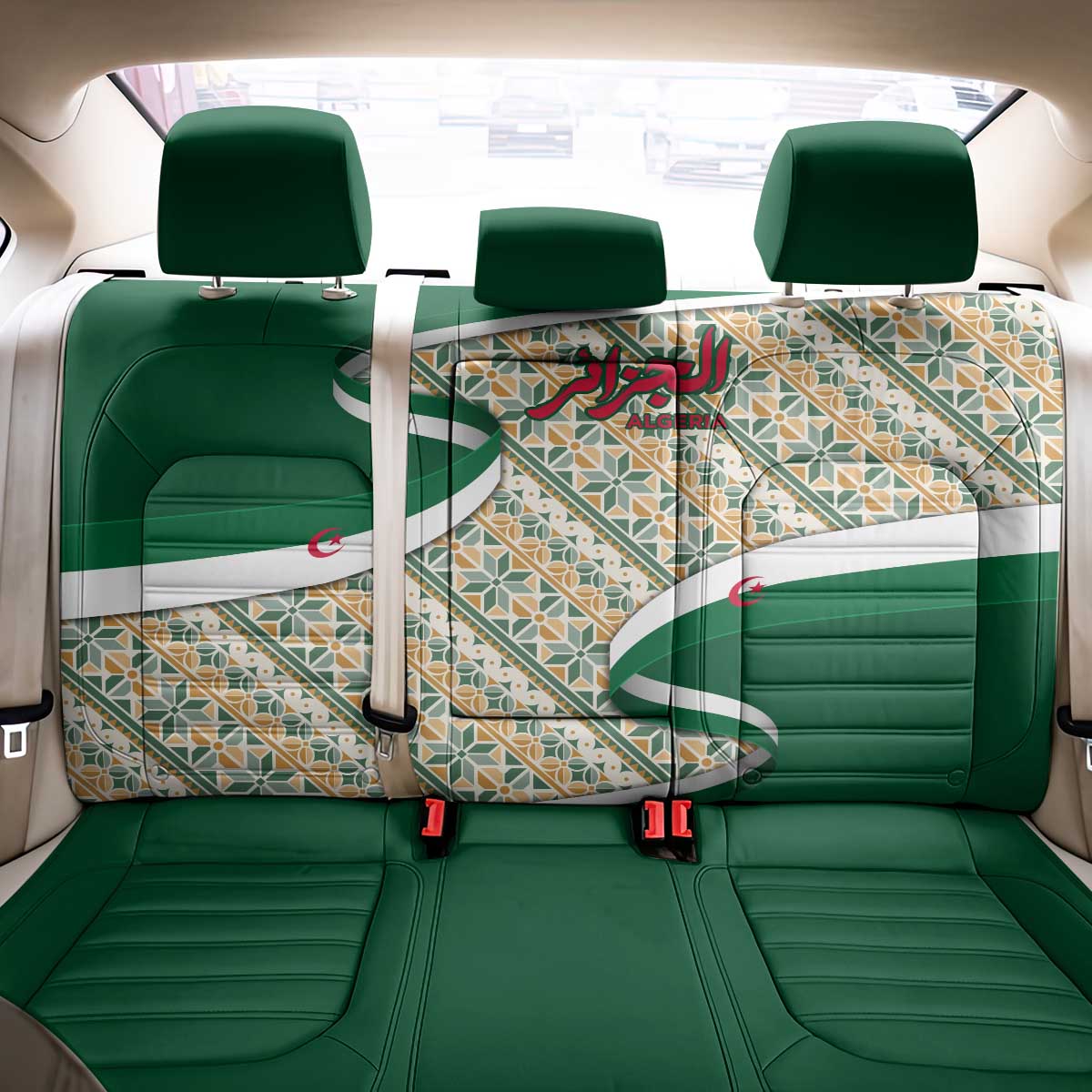 Algeria Back Car Seat Cover with Arabic Calligraphy and Traditional Pattern Design