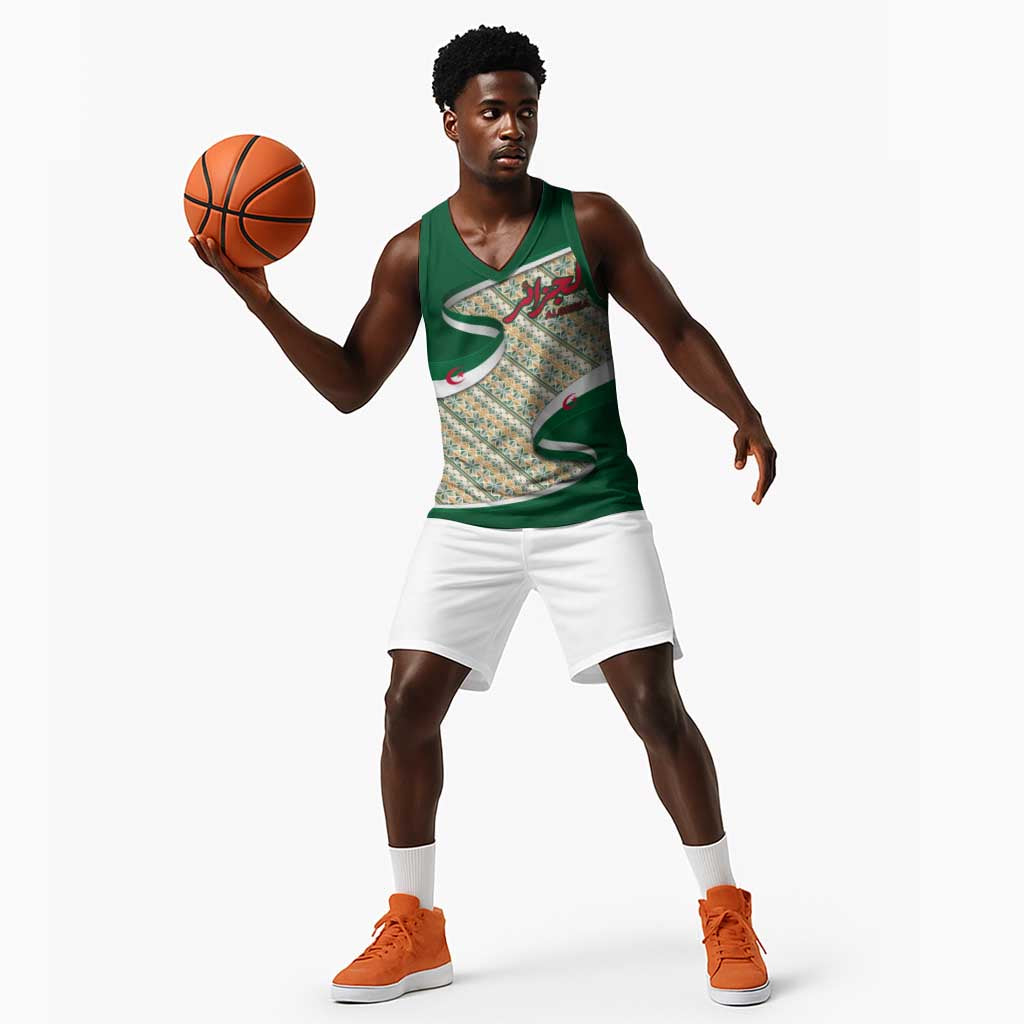 Algeria Basketball Jersey with Arabic Calligraphy and Traditional Pattern Design TS04