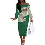 Algeria Off The Shoulder Long Sleeve Dress with Arabic Calligraphy and Traditional Pattern Design