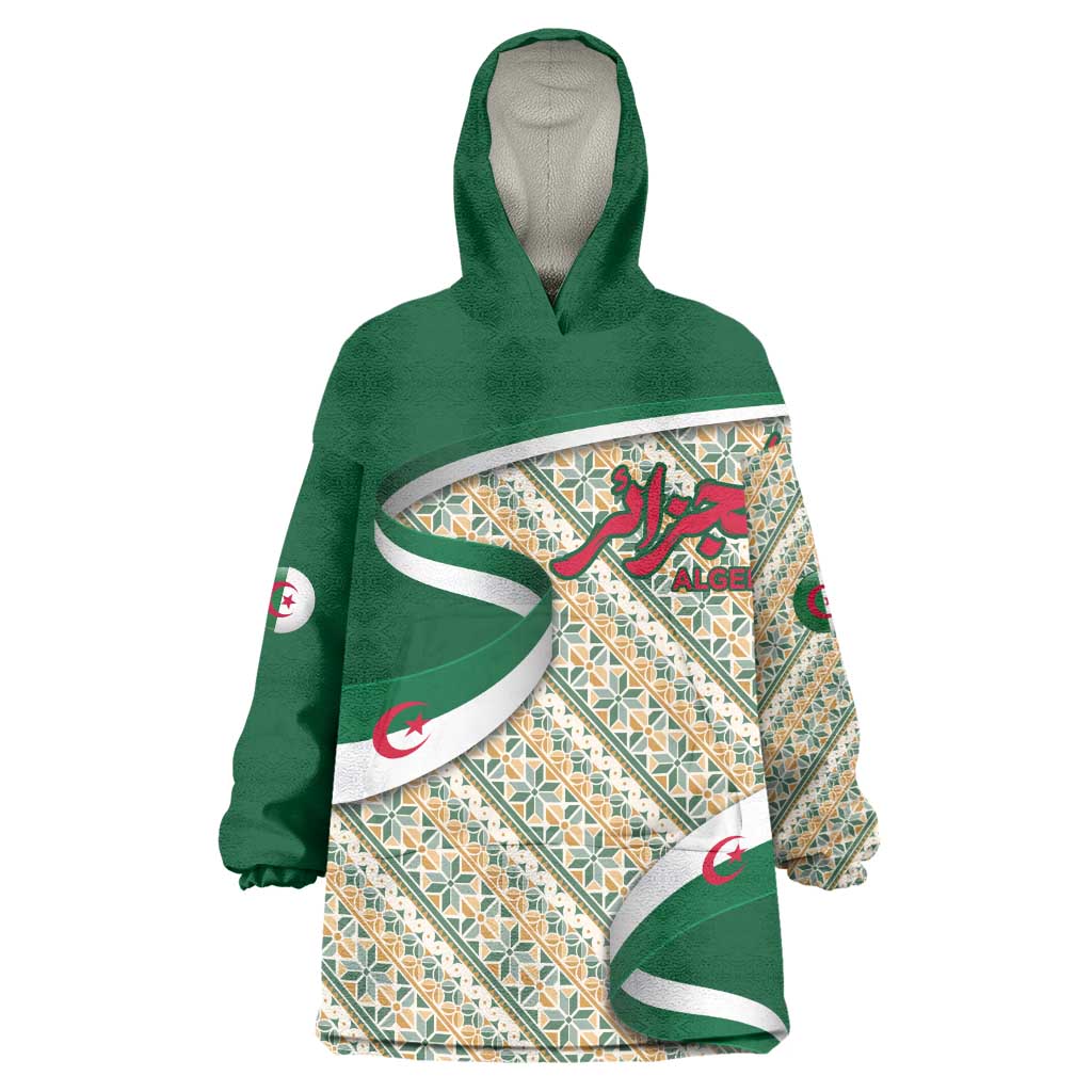 Algeria Wearable Blanket Hoodie with Arabic Calligraphy and Traditional Pattern Design