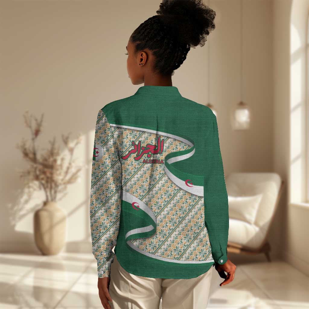 Algeria Women Casual Shirt with Arabic Calligraphy and Traditional Pattern Design