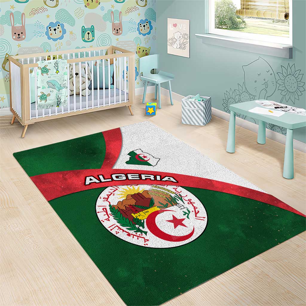 Algeria Area Rug with National Emblem and Map Design