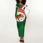 Algeria Long Sleeve Bodycon Dress with National Emblem and Map Design