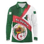 Algeria Long Sleeve Polo Shirt with National Emblem and Map Design