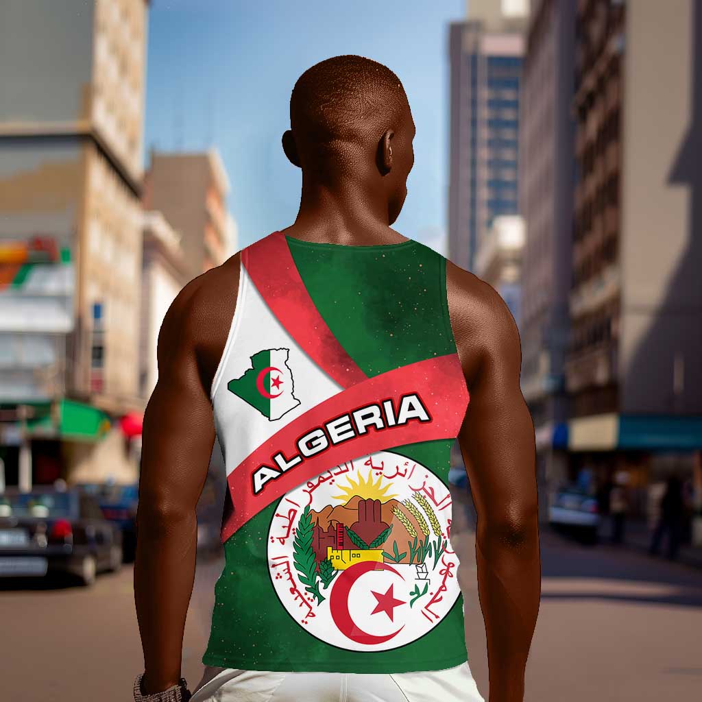 Algeria Men Tank Top with National Emblem and Map Design