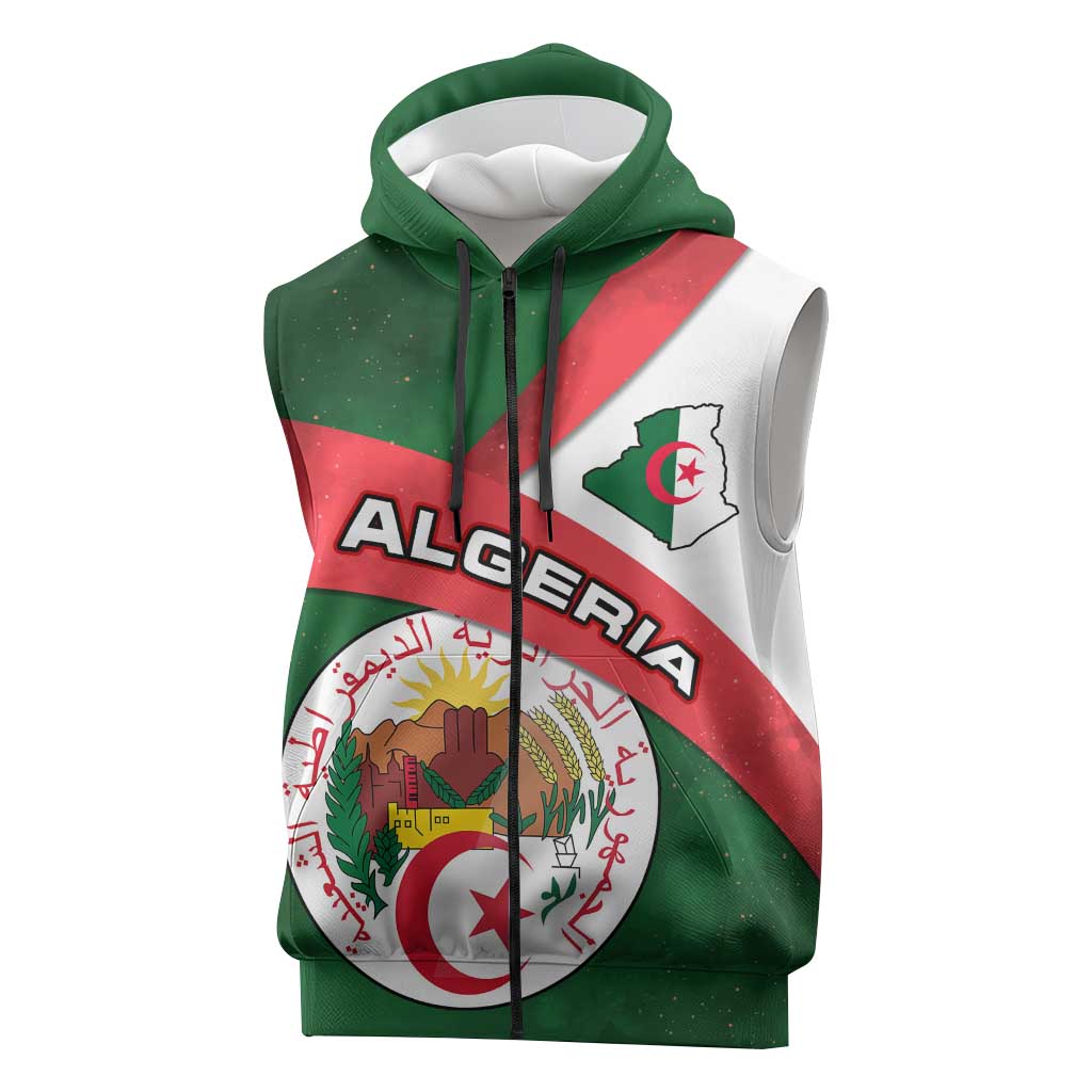 Algeria Sleeveless Zip Hoodie with National Emblem and Map Design - African Pride