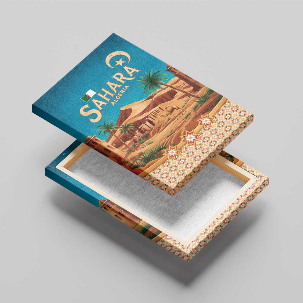 Sahara Algeria Canvas Wall Art with Desert Camel Landscape and Islamic Motif Design