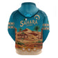 Sahara Algeria Hoodie with Desert Camel Landscape and Islamic Motif Design
