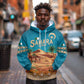 Sahara Algeria Hoodie with Desert Camel Landscape and Islamic Motif Design