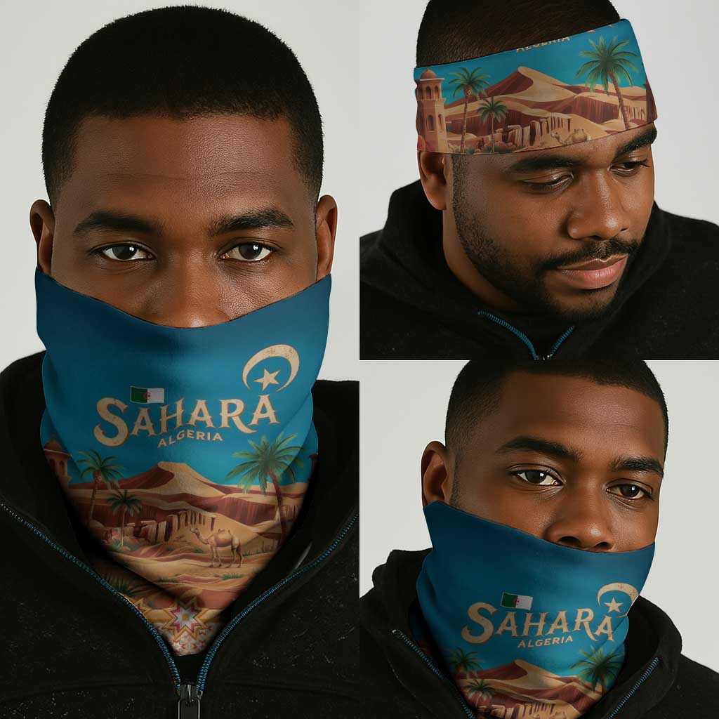 Sahara Algeria Neck Gaiter Desert Camel Landscape and Islamic Motif Design TS04