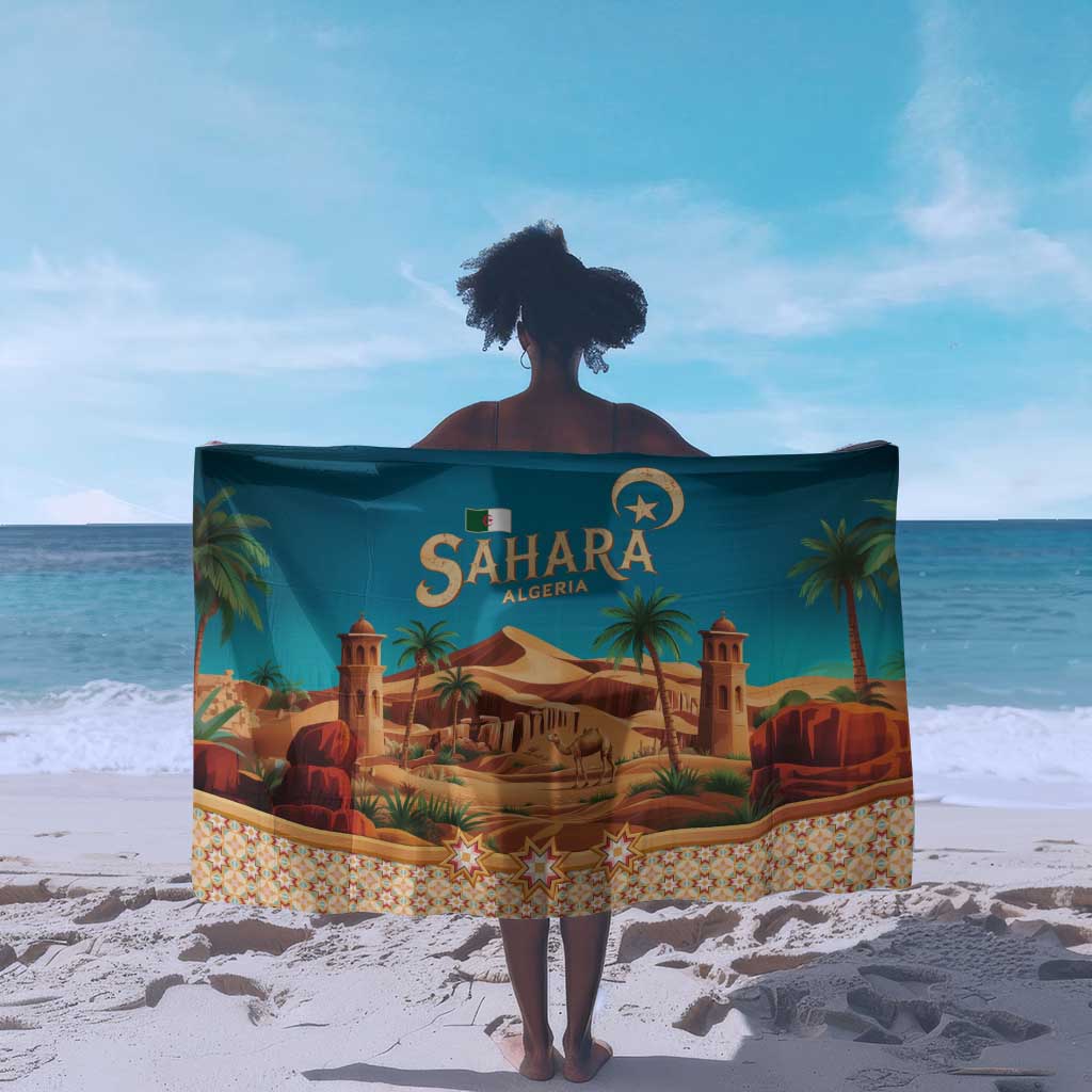 Sahara Algeria Sarong with Desert Camel Landscape and Islamic Motif Design