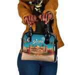 Sahara Algeria Shoulder Handbag with Desert Camel Landscape and Islamic Motif Design