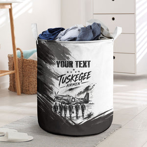 Personalized Tuskegee Airmen Laundry Basket Black And White Grunge WWII Aviation Art