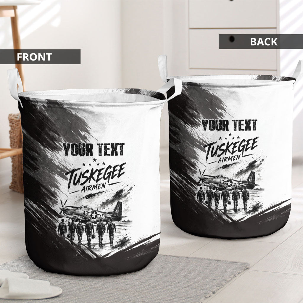 Personalized Tuskegee Airmen Laundry Basket Black And White Grunge WWII Aviation Art