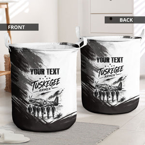 Personalized Tuskegee Airmen Laundry Basket Black And White Grunge WWII Aviation Art