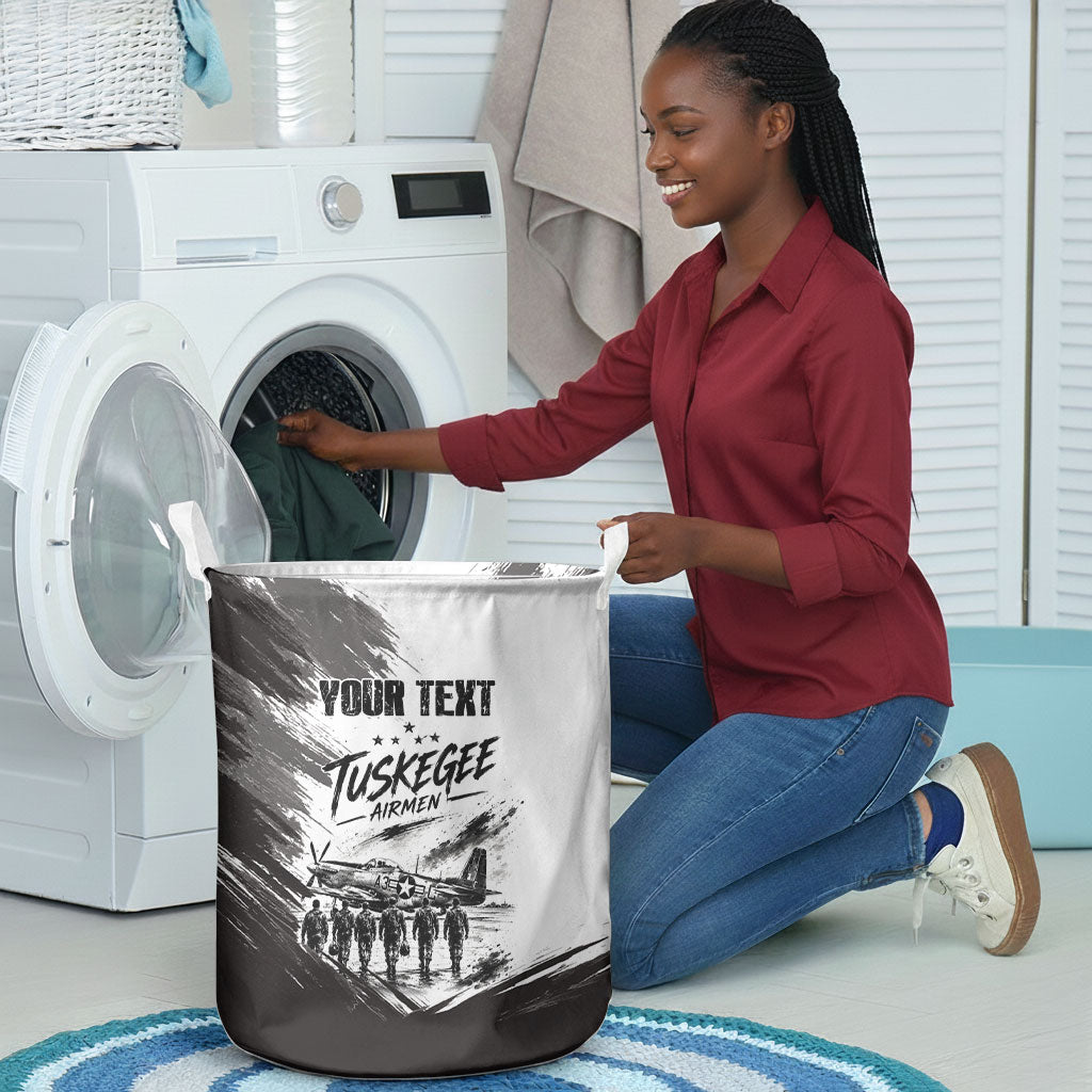 Personalized Tuskegee Airmen Laundry Basket Black And White Grunge WWII Aviation Art