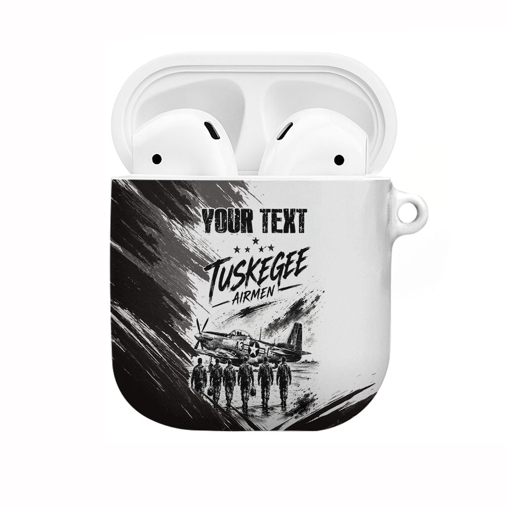 Personalized Tuskegee Airmen AirPods Case Black And White Grunge WWII Aviation Art