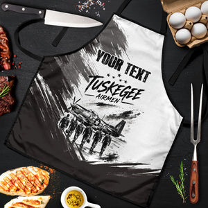 Personalized Tuskegee Airmen Apron Black And White Grunge WWII Aviation Art