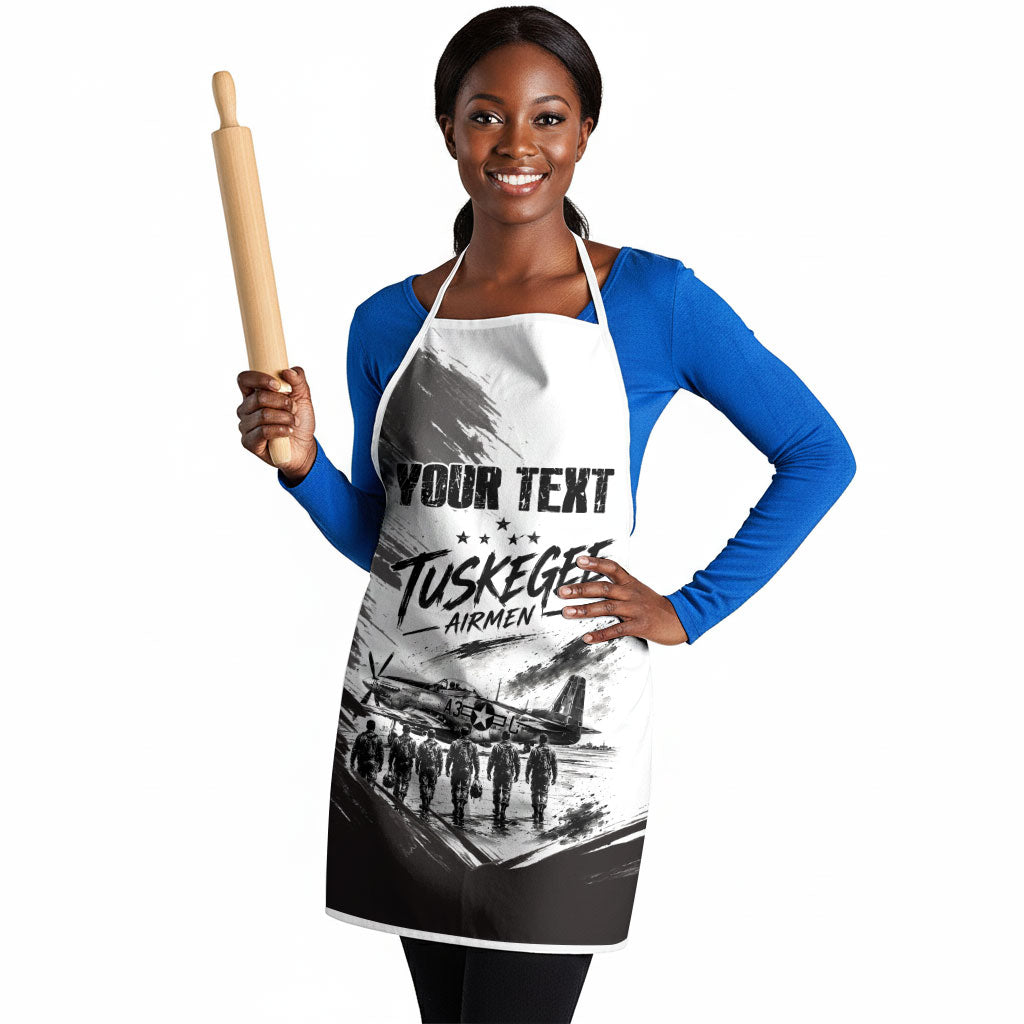 Personalized Tuskegee Airmen Apron Black And White Grunge WWII Aviation Art
