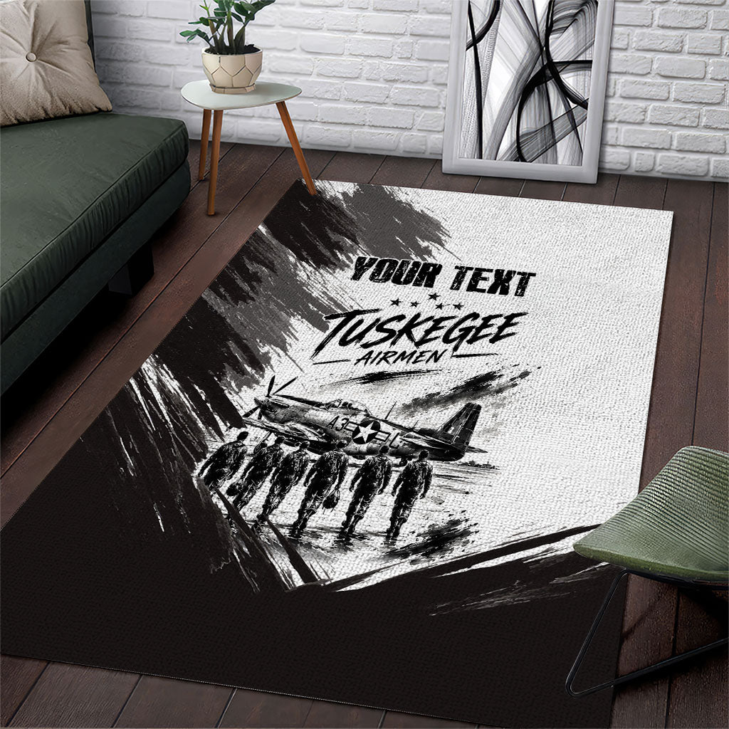 Personalized Tuskegee Airmen Area Rug Black And White Grunge WWII Aviation Art