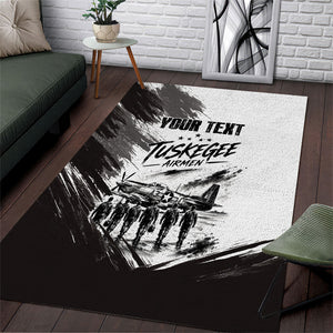 Personalized Tuskegee Airmen Area Rug Black And White Grunge WWII Aviation Art